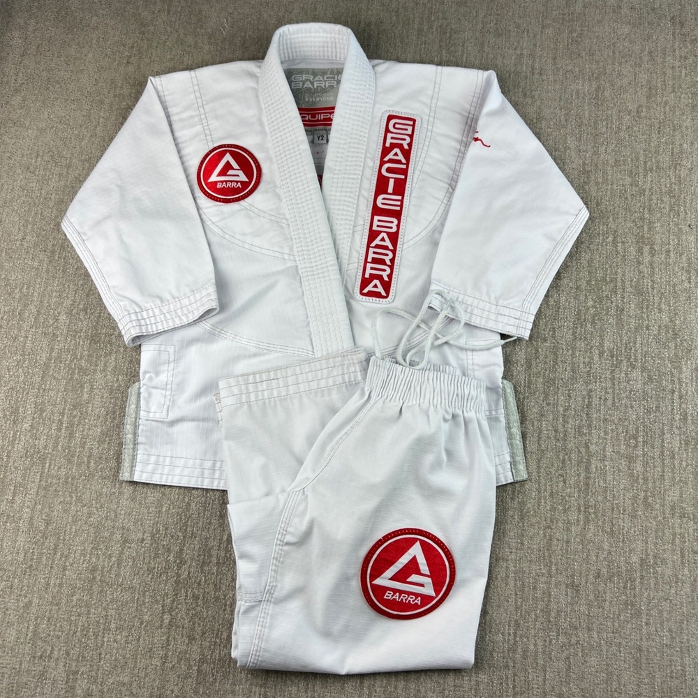 Gracie Barra BJJ Gi Kids Y2 White Equipe GB Edition Brazilian Jiu Jitsu Uniform